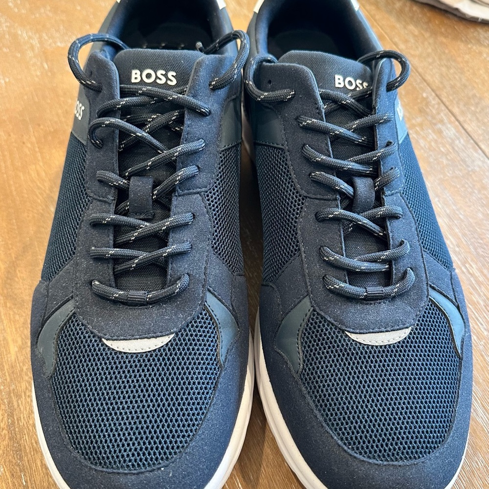 BOSS Men's Navy Mesh & Suede Low-Top Sneakers